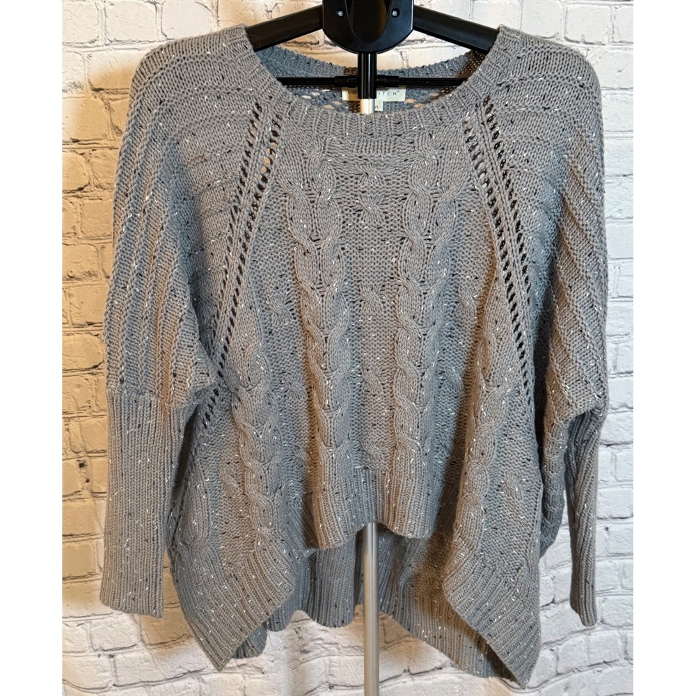 Lovestitch Grey Cable Knit Oversized Sweater Pointelle‎ High Low M/L
